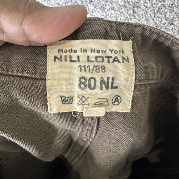 Nili Lotan Pants Womens 8 Olive Utility Linen Cotton‎ Chino Made in USA Raw Hem - Picture 6 of 9